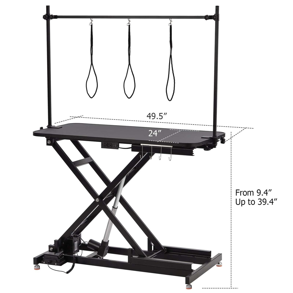 50Inch Electric Dog Grooming Table, Heavy Duty X-Type Electric Lift Pet Grooming Table for Large Dogs, with Overhead Arm, Usb Sockets and 3 Grooming Noose, Height Adjustable, Black TROPOW