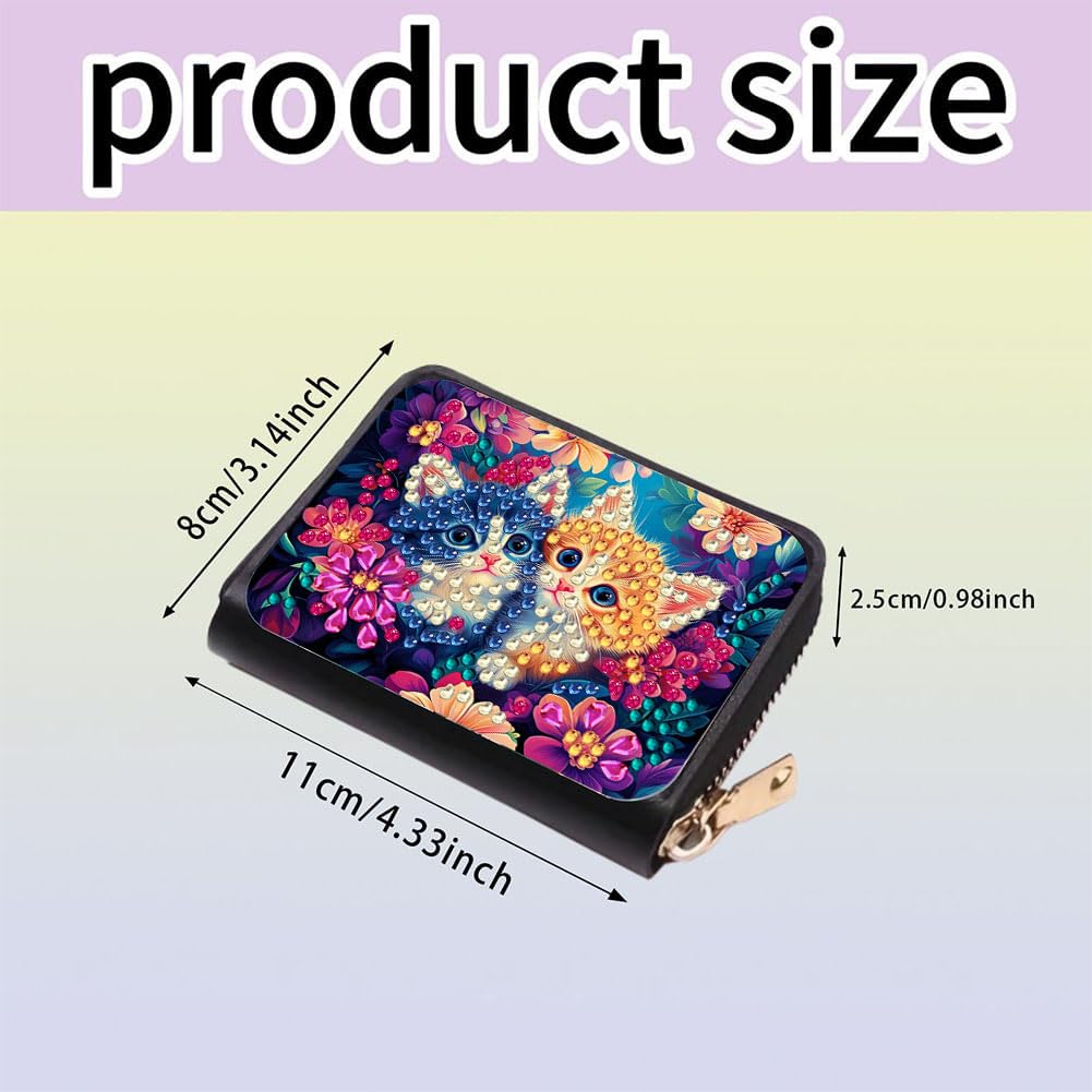 DIY Diamond Art Painting Kit - PU Leather Credit Card Holder Wallet & Coin Purse with Cat Pattern, Zipper Organizer 4.33x3.14in for Adults Santiway