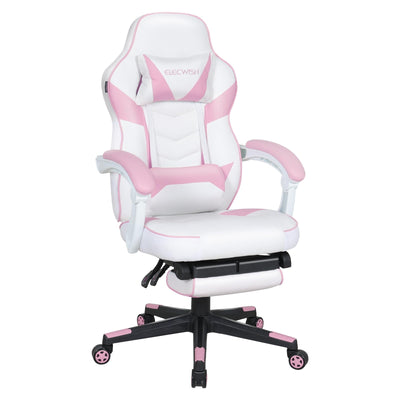 ELECWISH Pink Cute Kawaii Gaming Chair for Girl Ergonomic Desk Racing Office Adjustable High Back Game Swivel Leather Chair with Lumbar Support and Headrest, Pink