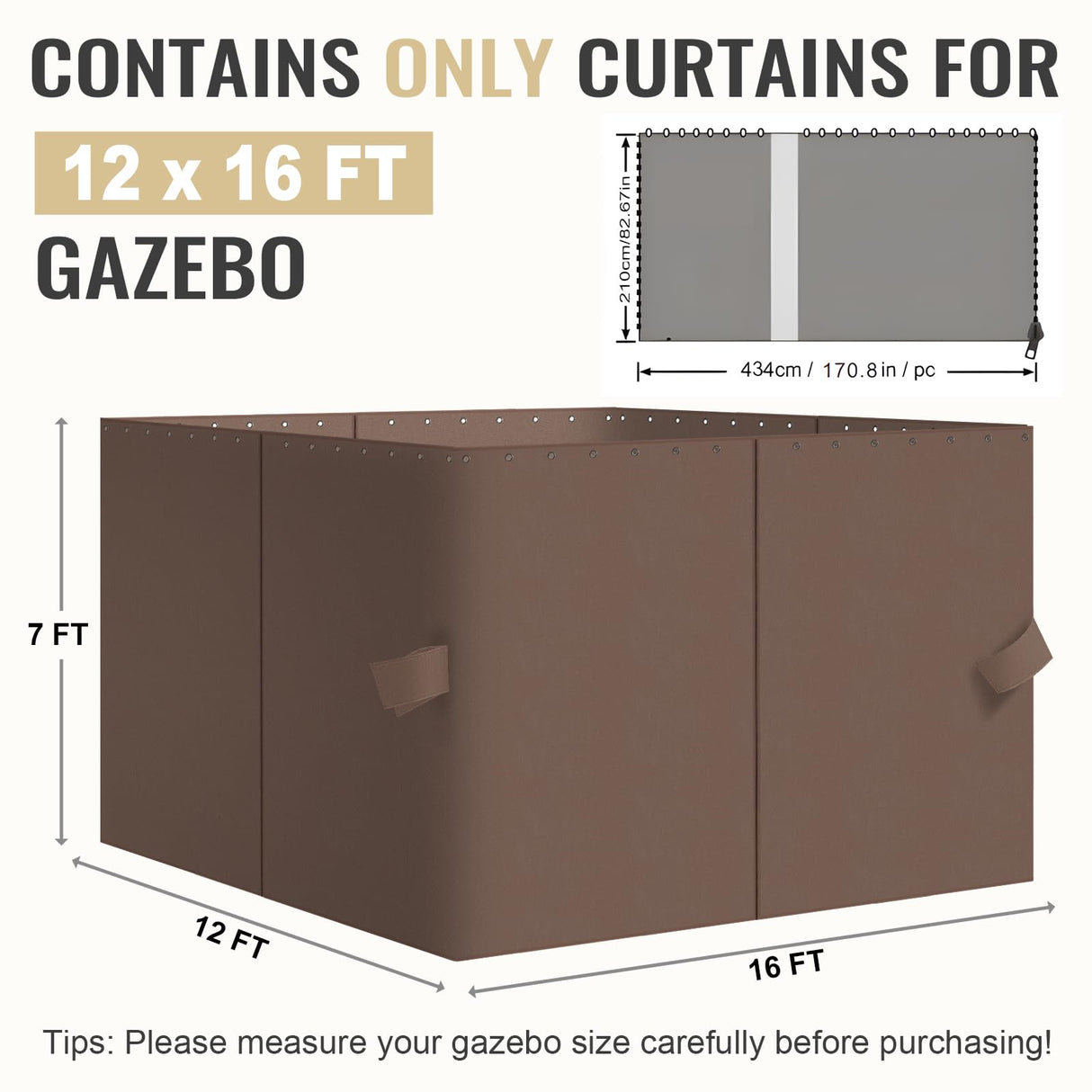 COWVIE 4-Panel 12' x 16' Gazebo Replacement Curtains, Patio Privacy Sidewalls with Double Zipper, Replacement for Outdoor Gazebo Canopy (Curtain Only) COWVIE