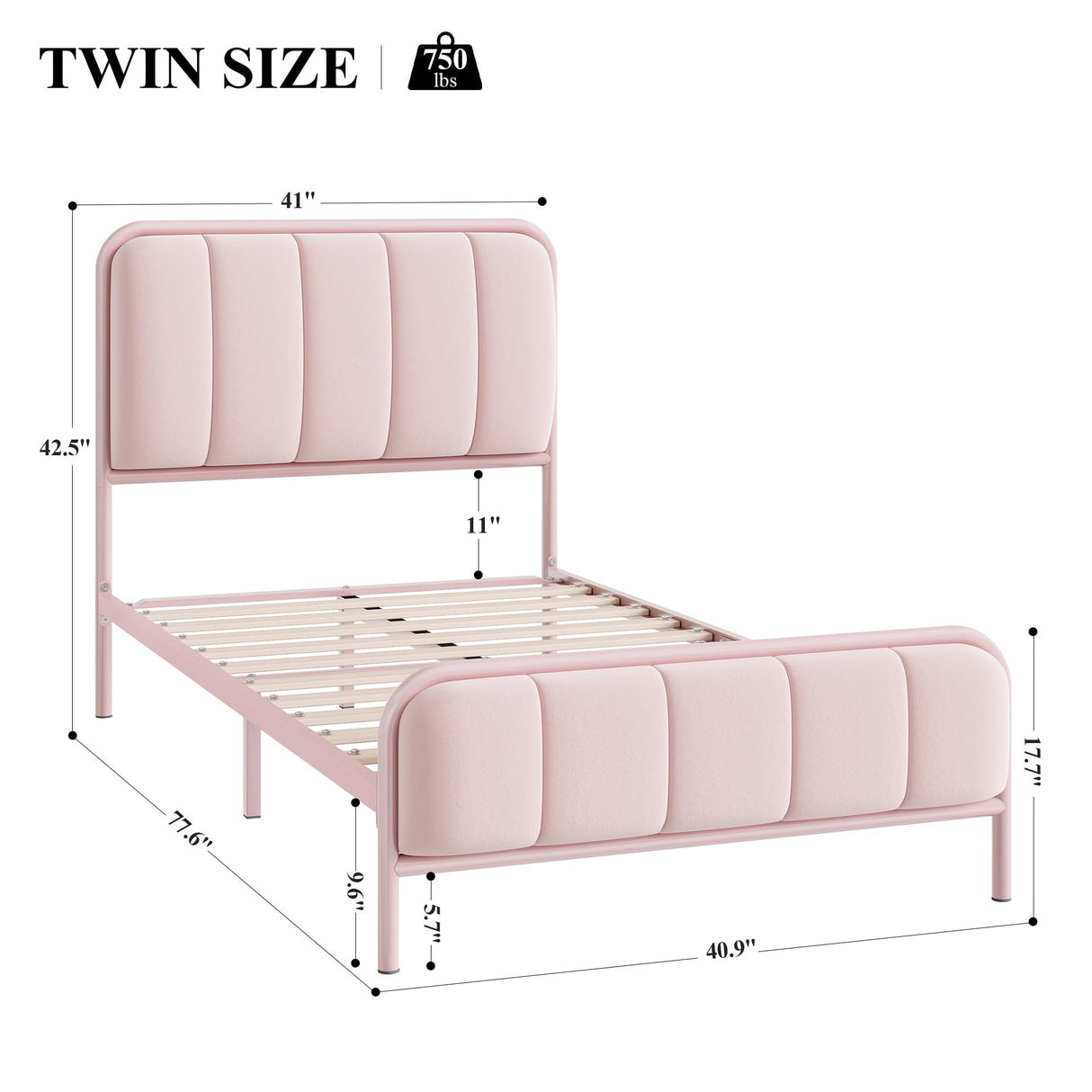 HITHOS Twin Size Bed Frame, Upholstered Pink Bed Frame with Button Tufted Headboard, Heavy Duty Metal Mattress Foundation with Wooden Slats, Easy Assembly, No Box Spring Needed (Pink, Twin) HITHOS