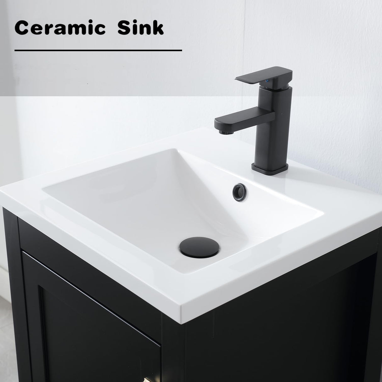 LUCKWIND 18" Bathroom Vanity with Sink Combo, Modern Bathroom Storage Painted Cabinet with Undercounter Ceramic Sink, Faucet and Drawers, White LUCKWIND