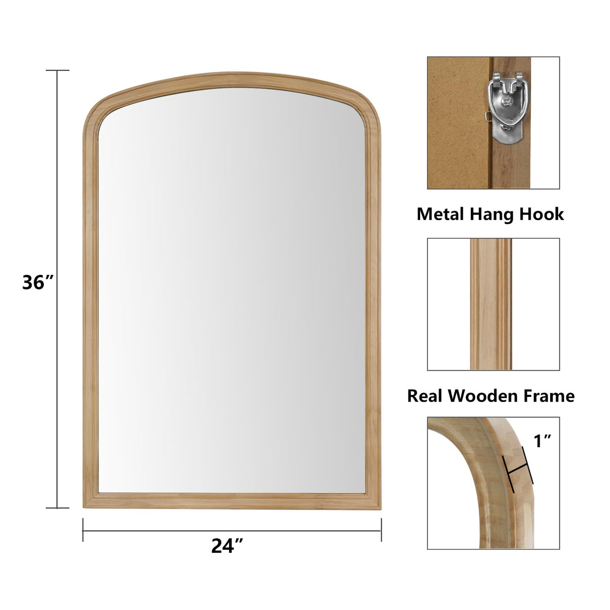 WallBeyond Arched Wall Mirror Wood Framed, 24" x 36" Rustic Farmhouse Wood Arched Mirror for Bathroom Wall Decor Entryway Living Room WallBeyond