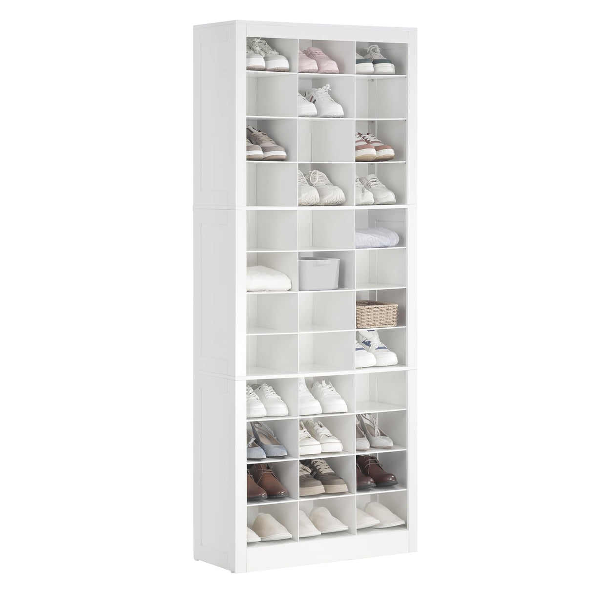 Hzuaneri Shoe Storage Cabinet, 36 Pairs Free Standing Closet Organizer, 8.8 inch Widened Cell Wood Shoe Organizer, 12 Tiers Vertical Space Saving Shoe Rack for Entryway, Bedroom, White SR20703X Hzuaneri