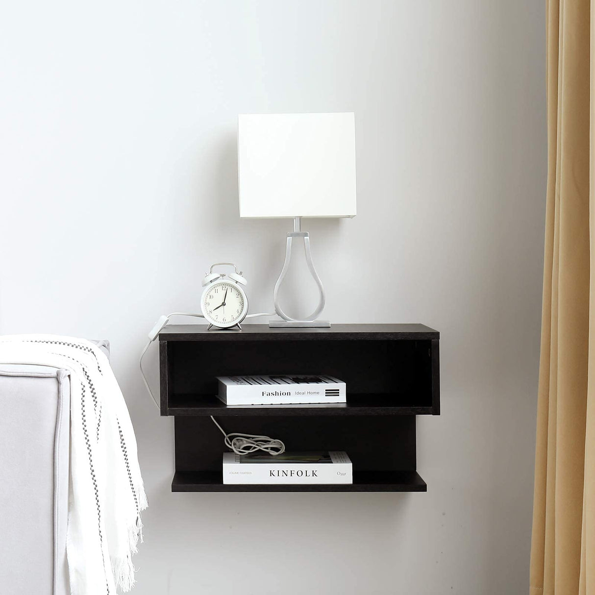 WELLAND Floating Nightstand Side Table.Wall Mounted Shelf with Drawer Storage for Living Room, Bedroom. WELLAND