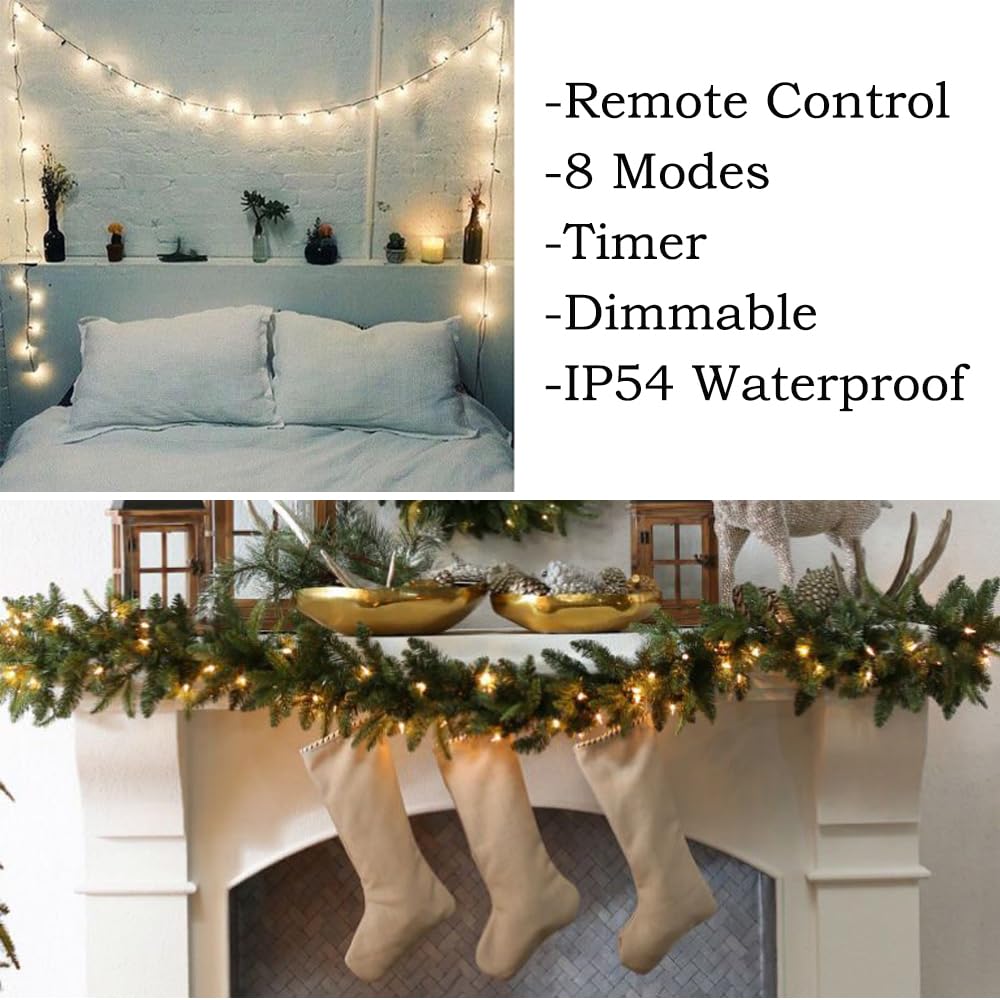 Solhice 2 Pack 20ft Christmas Lights Battery Operated String Lights with Remote Control, 50 LEDs Clear Mini Lights Warm White Xmas Tree Lights for Bedroom Indoor Outdoor Decor Solhice
