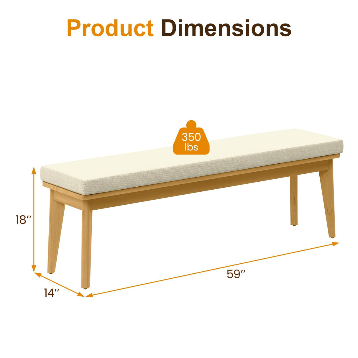 FansaFurn Backless Patio Bench, Acacia Wood Dining Bench with Cushion for Outdoor Porch, Backyard, Garden, Lawn, Beige FansaFurn
