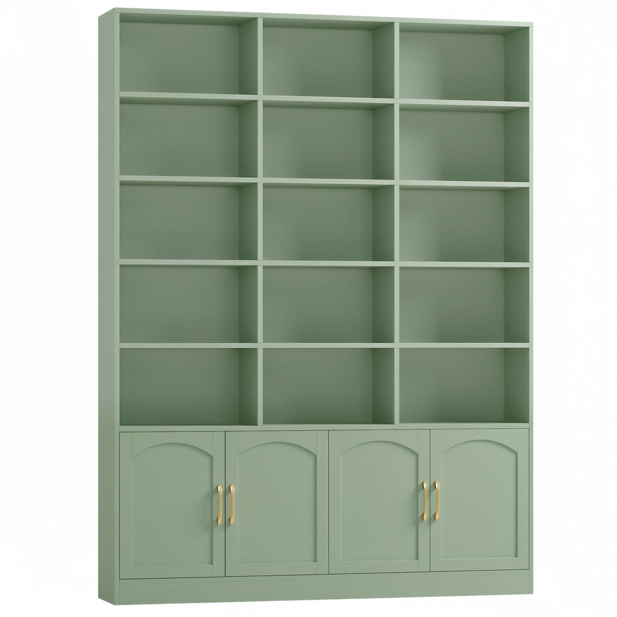 FACBOTALL 82.3" Triple Wide Bookshelf, 7-Tier Tall Bookcase with 15-Cube Open Bookshelf & 4 Doors, Large Bookshelf with Storage Cabinet, Modern Bookshelf for Living Room, Office, Study Room, Green FACBOTALL