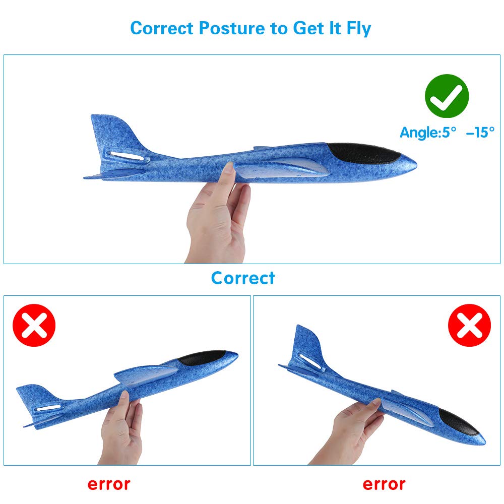 BooTaa 4 Pack Airplane/Flying Toys, 17.5" Large Throwing Foam Plane/Gliders, 2 Flight Mode, Birthday Gifts for Girls Kids 3 4 5 6 7 8 9 10 11 12 Year Old Boys,Outdoor Sport Game Toys BooTaa