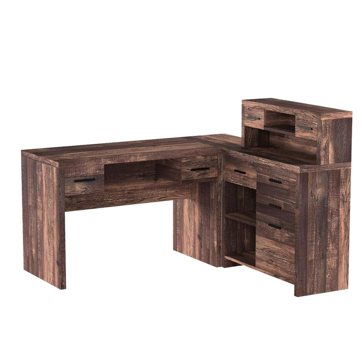 Monarch Specialties Computer Desk L-Shaped - Left or Right Set- Up - Corner Desk with Hutch 60"L (Brown Reclaimed Wood) Monarch Specialties