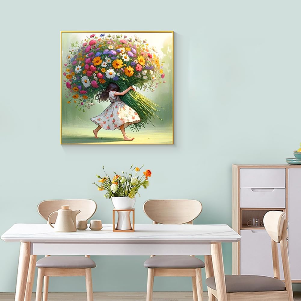 Ekuxom Diamond Art Kits for Adults, 5D Flower Diamond Art Kits Girl, DIY Round Full Drill Diamond Art Flowers Diamond Painting Kits for Adults Gem Art Wall Decor 14x14 inch Ekuxom