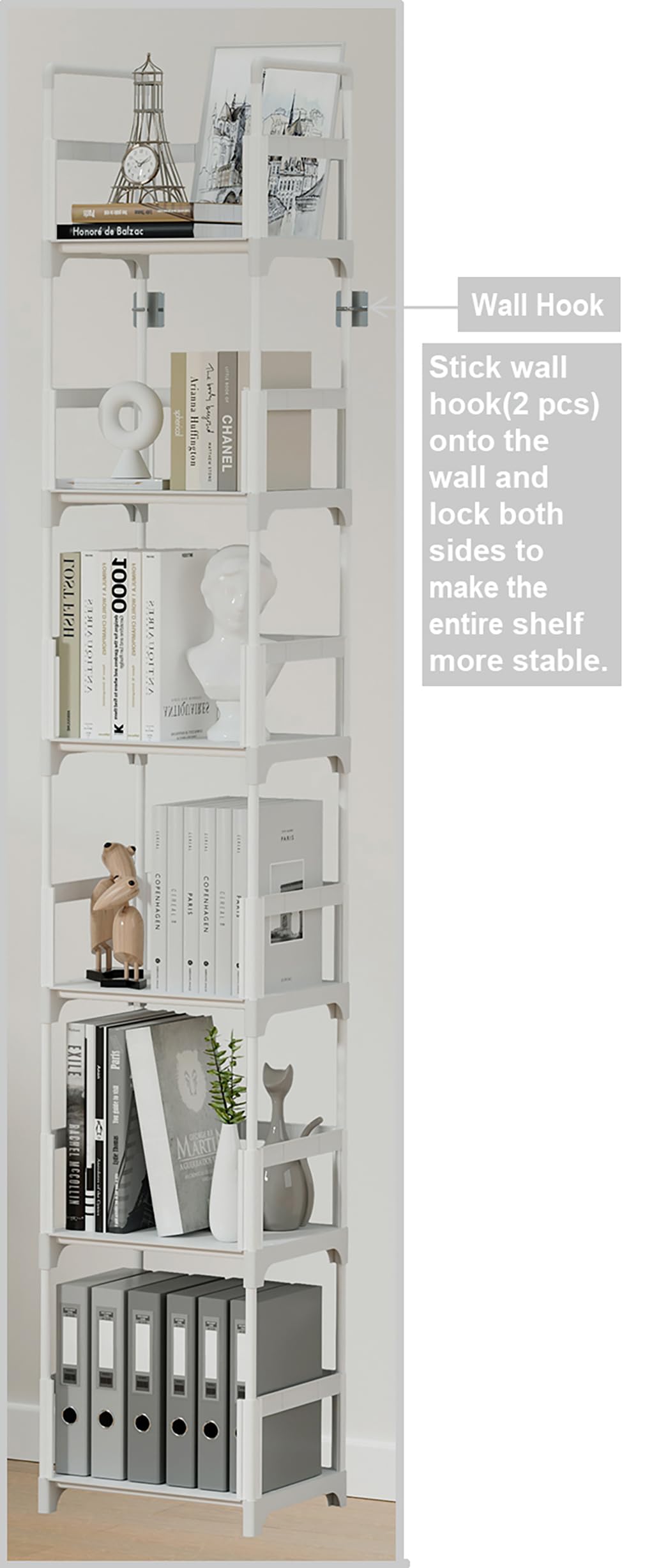 FIDUCIAL HOME 6 Tiers Tall Narrow Bookshelf Book Shelf Skinny White Bookcase Thin Slim Book Rack Storage Organizer Easy Assemble, Sturdy FIDUCIAL HOME