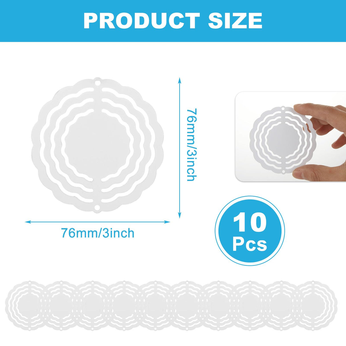 MUXHEL 10 Pcs 3” Sublimation Wind Spinner Blanks with 10 Hooks, 3D Aluminum Wind Spinner Hanging, Round Wind Powered Kinetic Sculpture for Indoor and Outdoor Decoration MUXHEL