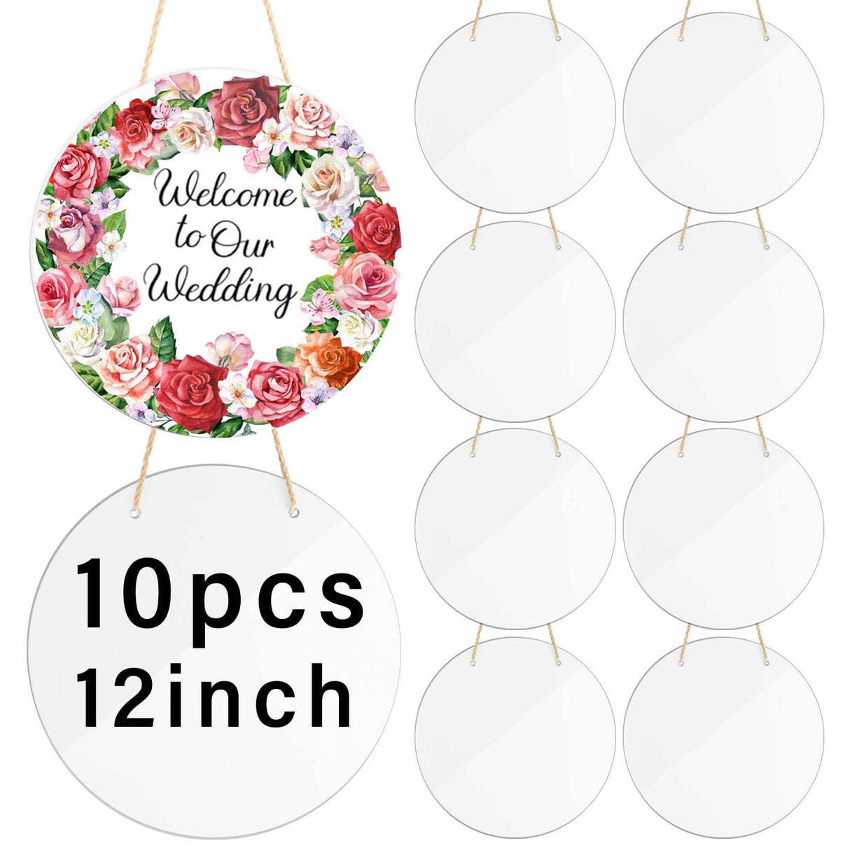 Ickimee 10 Pcs 12" Round Sublimation Door Hanger Blanks, Unfinished Metal Aluminum Circle Blanks for Sublimation Printing, Christmas Wall Hanging Ornaments, Welcome Door Sign with Rope for Heat Press Ickimee