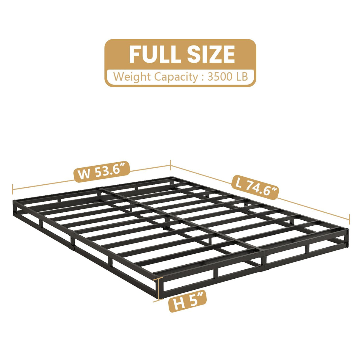 NHODIR Box Spring for Full Bed, 5 inch Full Size Box Spring Only, Strong Metal Frame Mattress Foundation, No Noise, Easy Assembly NHODIR