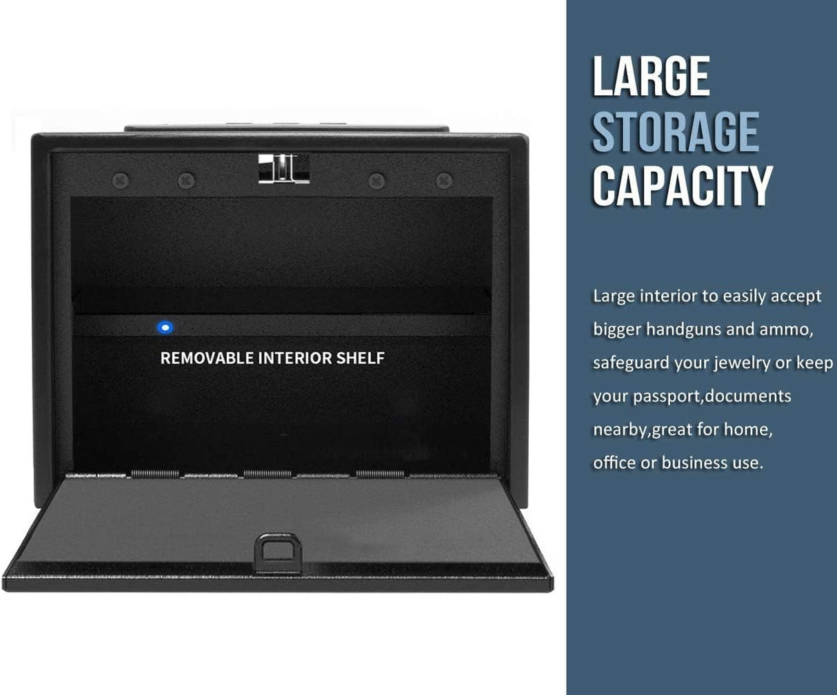 Gun Safe for Handgun with Quick Access Auto Open, Silent Mode, Full Foam Lining, Pistol Safe with Removable Shelf for Nightstand Home Bedside Car Office Use up to 4 Pistols Hosturn