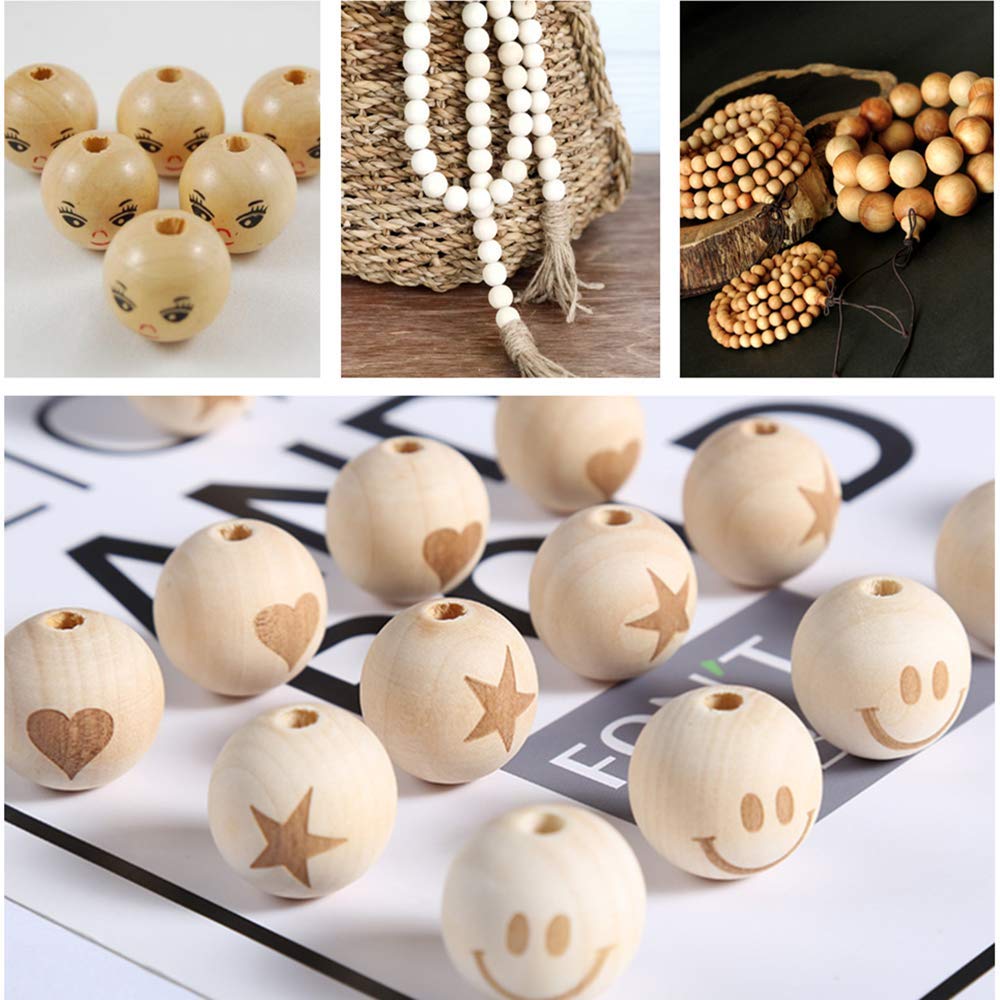 Round Wood Beads,22mm Natural Wood Beads Round Ball Wooden Loose Beads Unfinished Wood Spacer Beads for Craft-Making for DIY Art Supplies Bracelet Hand-Made 100 Pack Hewnda