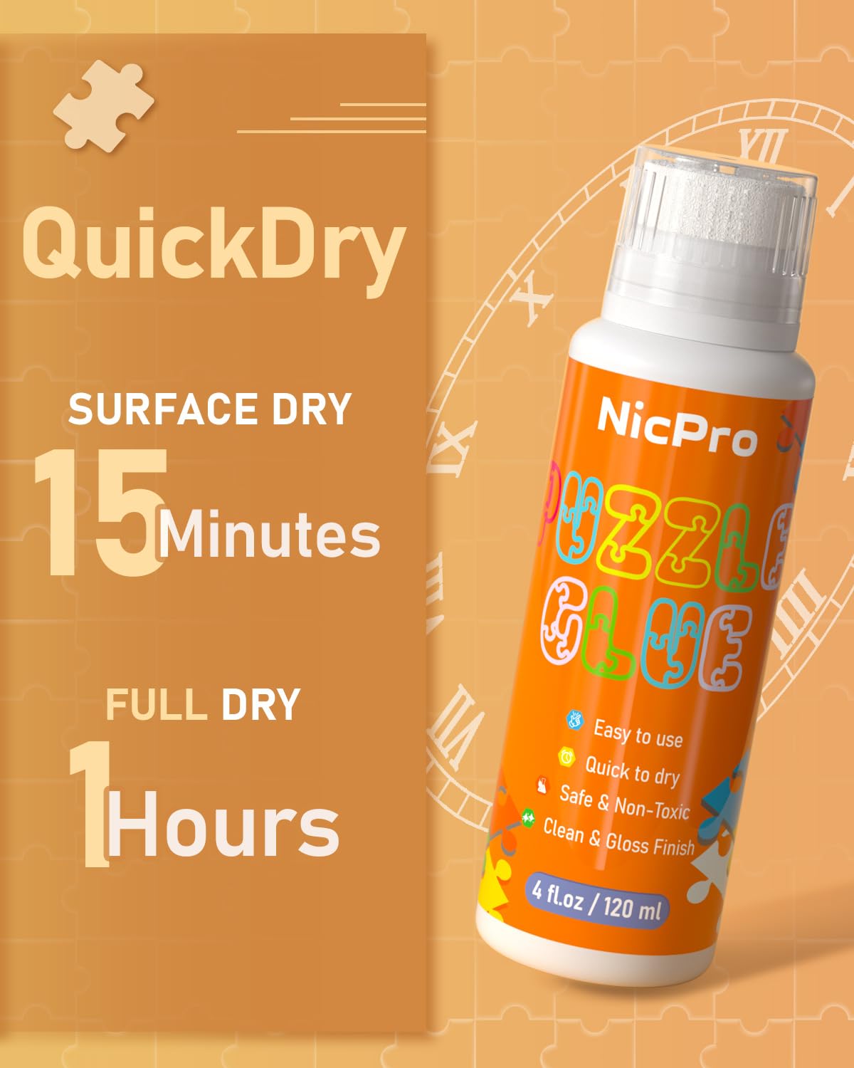 Nicpro 2 Pack Jigsaw Puzzle Glue, 8 oz / 240ml with Sponge Head, Preserves Finished Puzzles, Quick-Drying, Non-Toxic & Clear Water-Soluble Puzzle Glue Kit for 1000/3000/5000 Pieces Nicpro