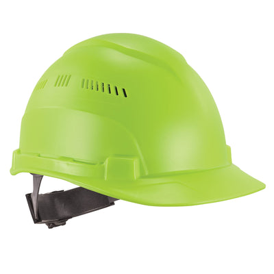 Ergodyne Skullerz 8966 Vented Hard Hat, Lightweight, Cap Style, Adjustable 6-Point Ratchet Suspension, HDPE Shell, Class C, Lime