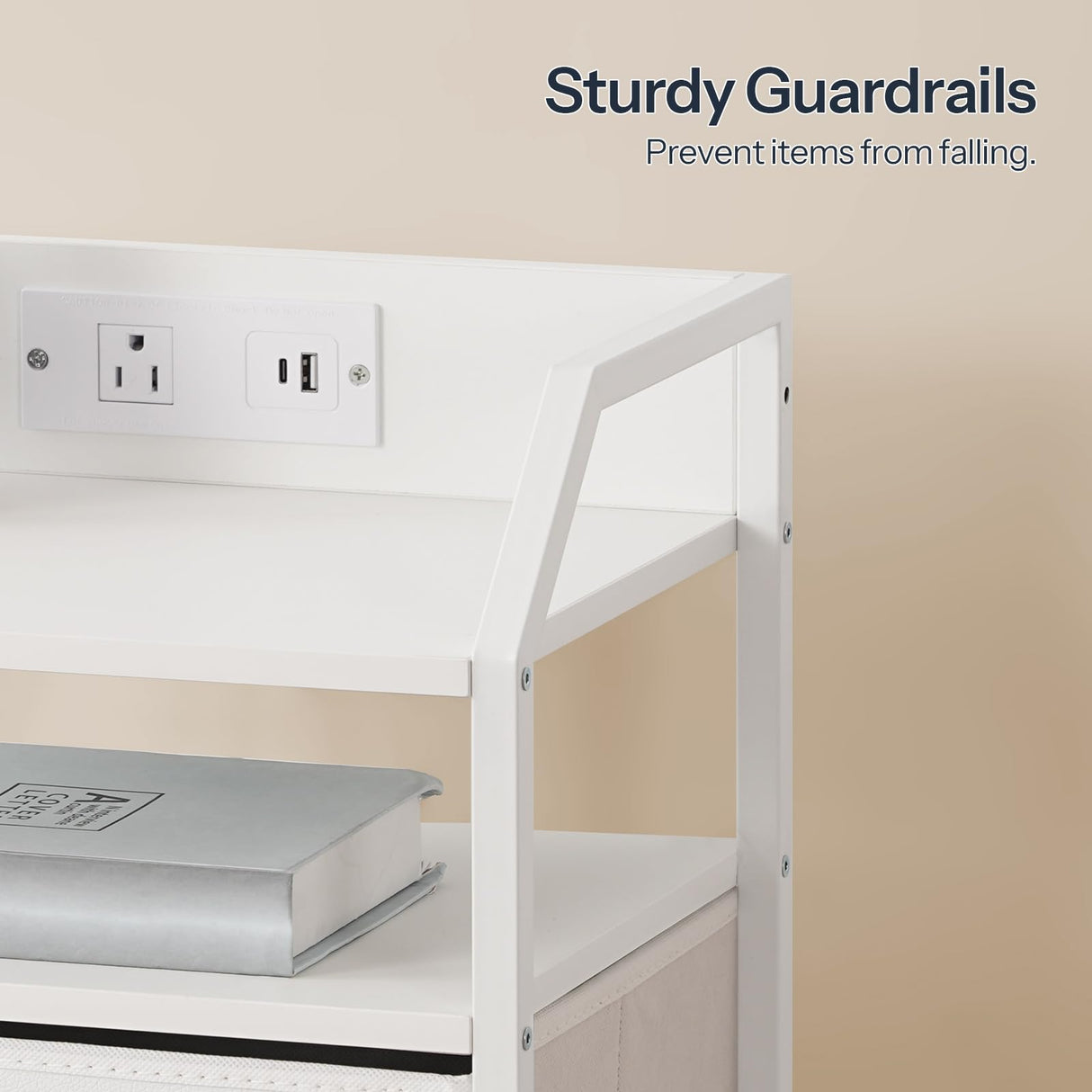 HOOBRO Nightstand with Charging Station, Bedside Table with Adjustable Fabric Drawer, Night Stand with LED Light Strip, End Table with Non-Woven Drawers, for Bedroom, White WT012UDBZ01 HOOBRO