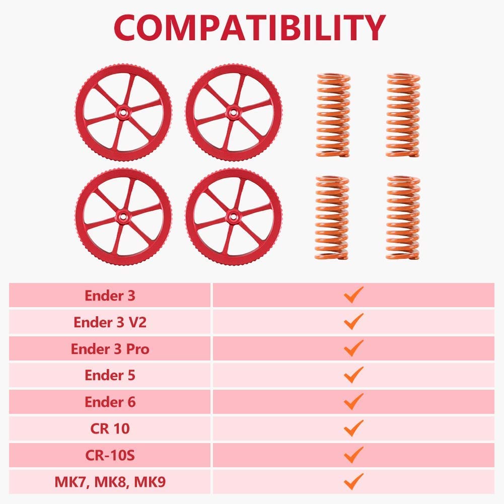 Official Creality Metal Leveling Nuts with 20mm Die Springs and 0.4mm Nozzles, Red Hand Twist Nuts Set for Ender 3/3 Pro/3 V2/3 Max, Ender 5/5 Plus/ 5 Pro, CR 10 Series 3D Printer Bed Creality
