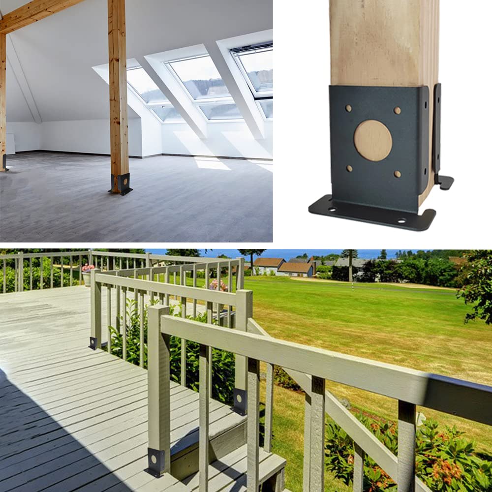 Wpbhk 4Pcs Adjustable 4x4 Wood Fence Pergola Post Base Brackets kit Heavy Duty Post Anchor Base Brackets for Deck Railing Mailbox Wpbhk