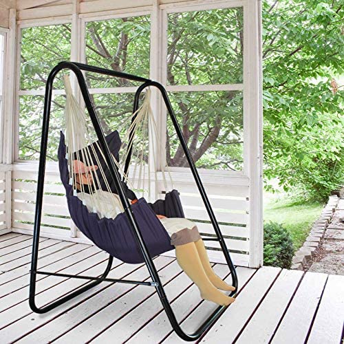 PIRNY Hammock Chair Stand,Include Large Hanging Indoor Swing,MAX Load 500 LBS, Heavy-Duty Steel Hammock Stand for Indoor Outdoor(Grey) PIRNY