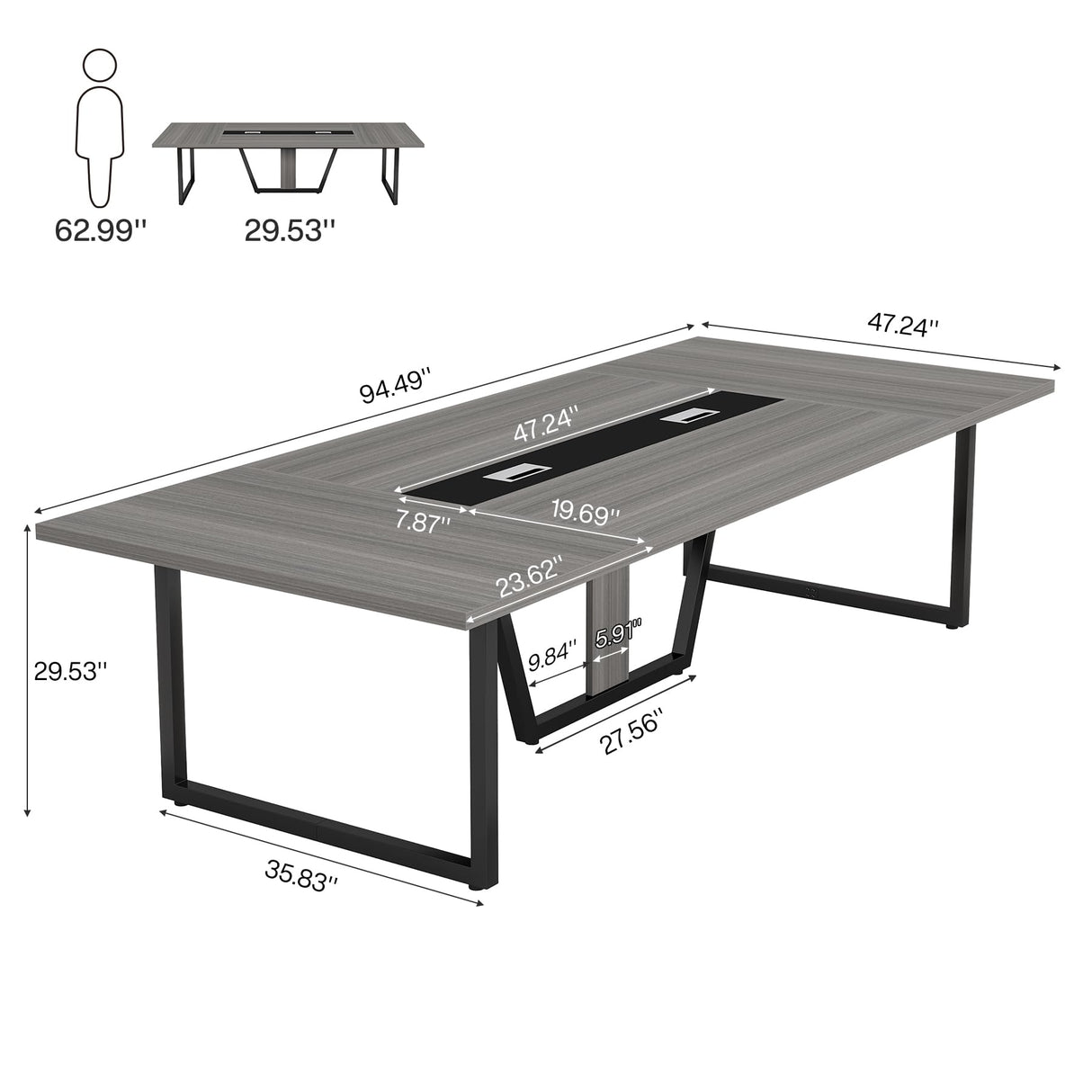Tribesigns 8FT Conference Table, 94.49 L x 47.24 W x 29.53 H Inches Large Meeting Podcast Table for 10 People, Business Style Wooden Training Table with Strong Metal Frame for Office Conference Tribesigns