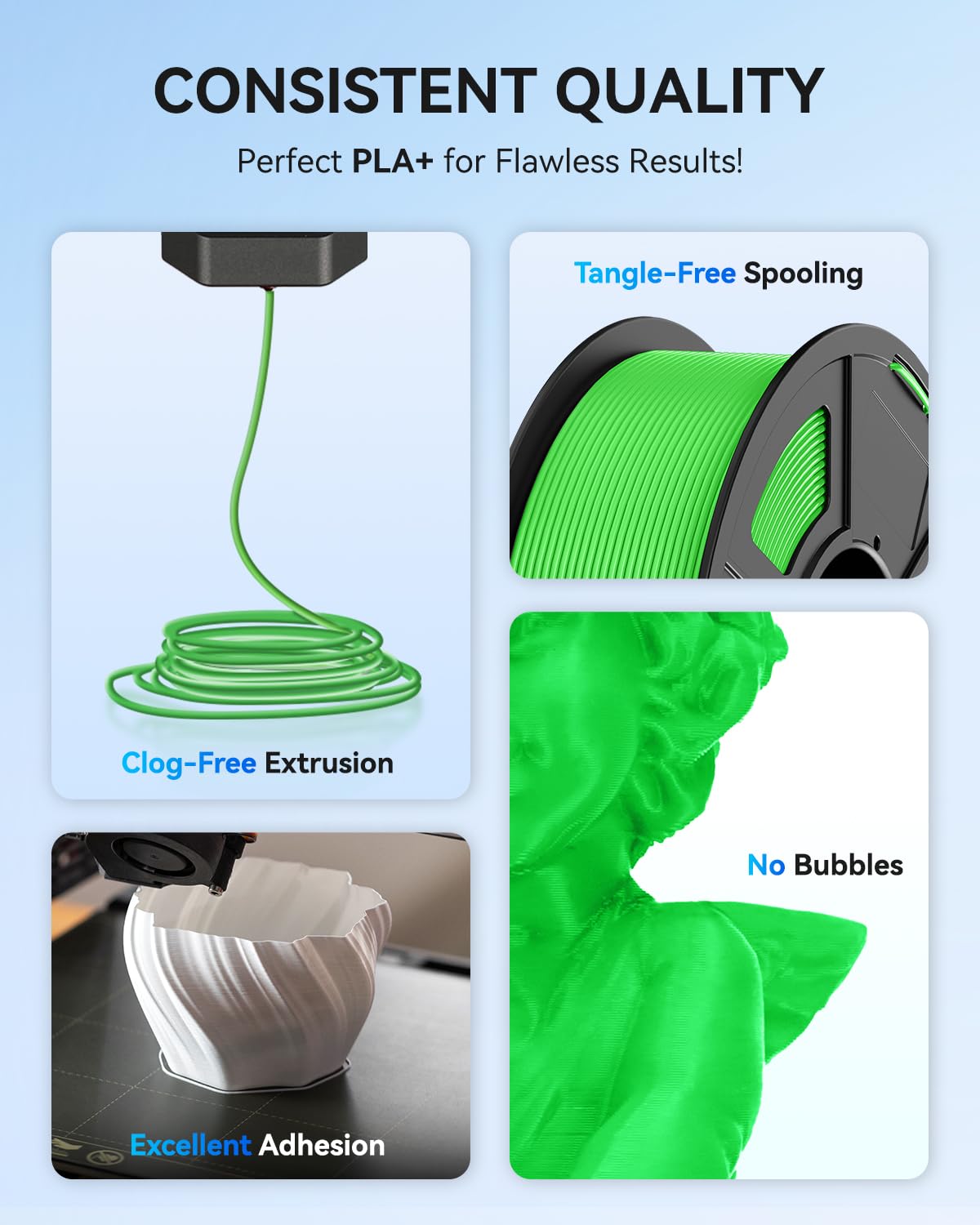 JAYO PLA+ Filament 1.75mm,3D Printer Filament PLA Plus Dimensional Accuracy +/- 0.02 mm, 1.1 Kg Per Spool, Black+White+Blue+Red Pack of 4 JAYO