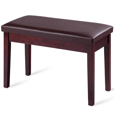 GOFLAME Brown Faux Leather Piano Bench, Solid Wood Construction, Padded Cushion Seat, Hidden Music Storage, Duet Size, Multi-functional Uses