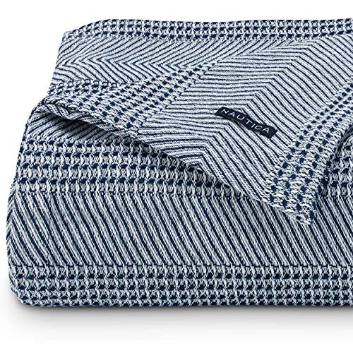 Nautica - Queen Blanket, Ring Spun Cotton Bedding, Medium-Weight for All Seasons, Oeko-Tex Certified (Chevron Navy) Nautica
