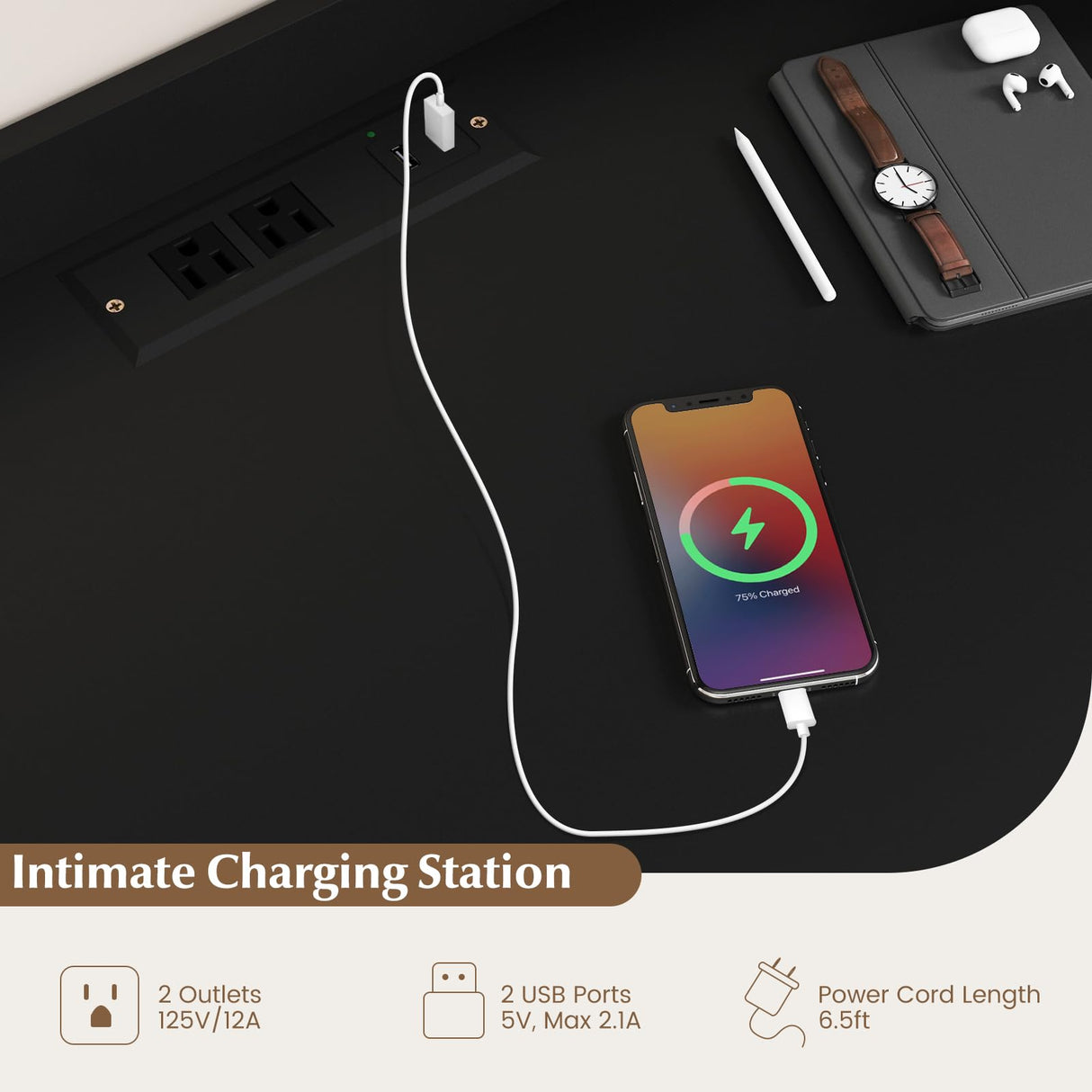 Tangkula Modern Computer Desk with Hutch, Charging Station & Storage Solutions for Home Office Tangkula