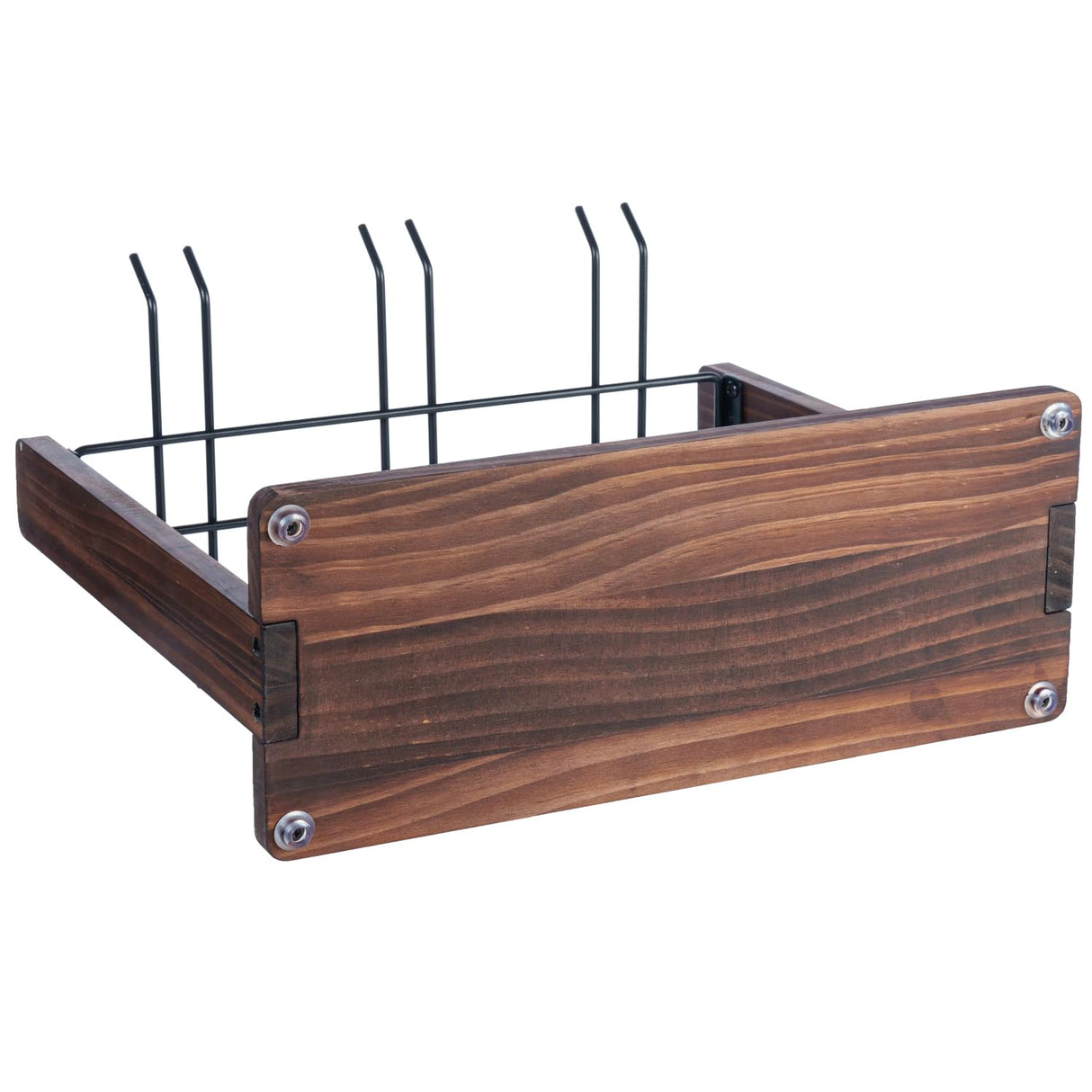 MyGift Modern Burnt Brown Solid Wood and Matte Black Metal Wire Tabletop Wine Glass Holder, Countertop Drying Rack for Drinking Glasses, Goblets, Flut MyGift