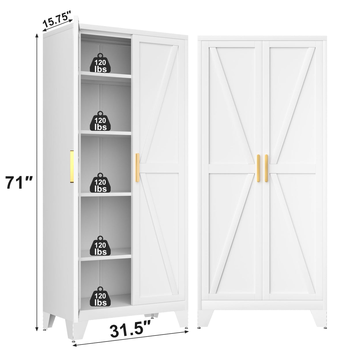 Metal Storage Cabinet with Doors and Shelves,Farmhouse Storage Cabinet with Barn Doors,71" Kitchen Pantry Cabinet,Versatile Storage for Home,Office,Bathroom(White) Baborokic