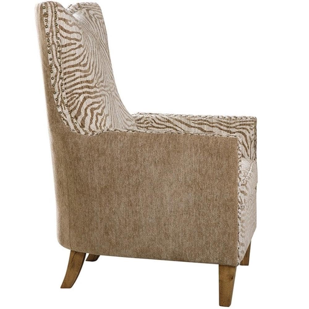 BOWERY HILL Traditional Fabric/Wood Animal Pattern Armchair in Brown BOWERY HILL