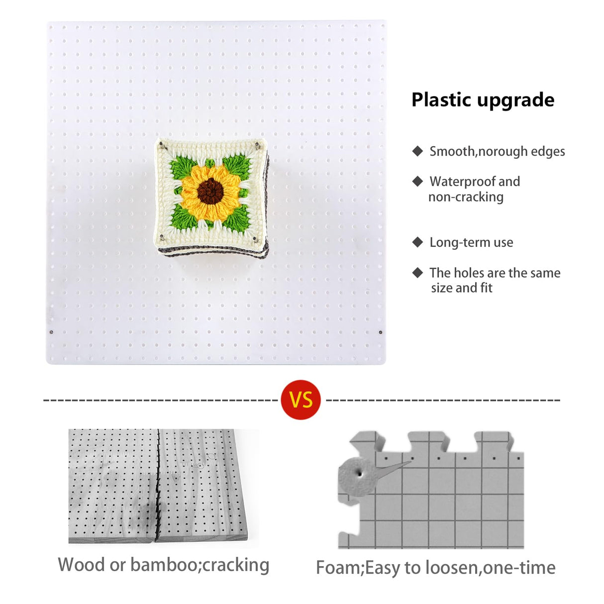 13’’Crochet Blocking Board with 20 Pegs/Pins Granny Square Blocking Boards for Crochet Projects,Plastic Waterproof Crochet Peg Blocking Board Gift for Crocheters and Beginners wuher
