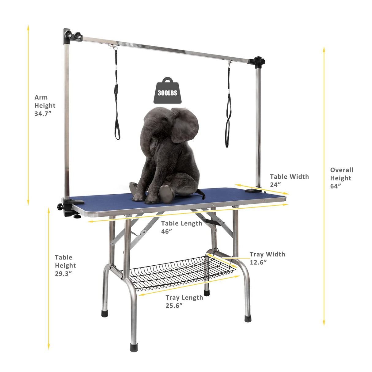 ROOMTEC 46" Dog Grooming Table,Foldable Home Pet Bathing Station with Adjustable Height Arm/Noose/Mesh Tray ROOMTEC