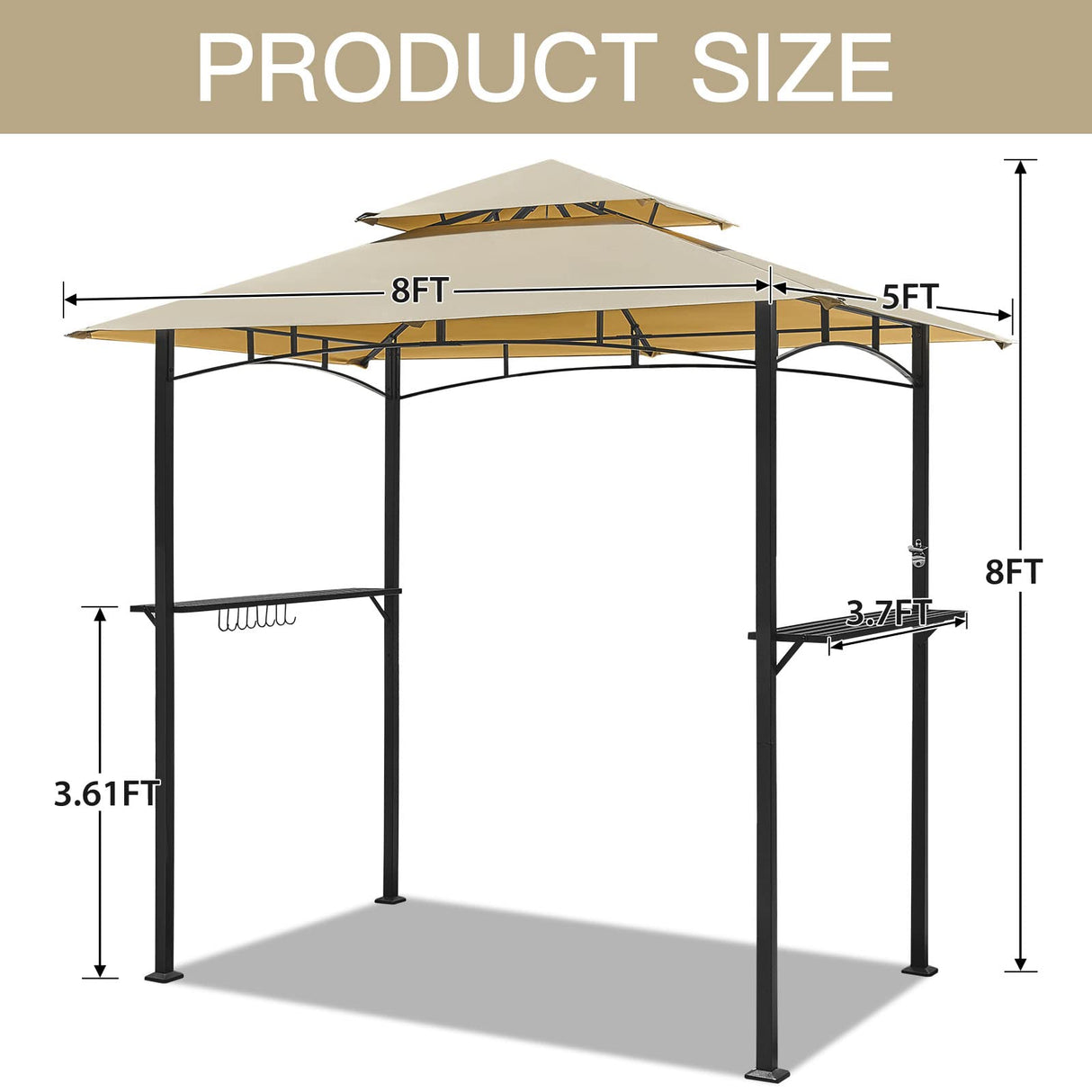 AECOJOY 8' x 5' Outdoor Grill Gazebo Canopy, BBQ Canopy for Outdoor Grill, 2- Tier BBQ Gazebo Shelter for Patio, Backyard and More (Beige) AECOJOY