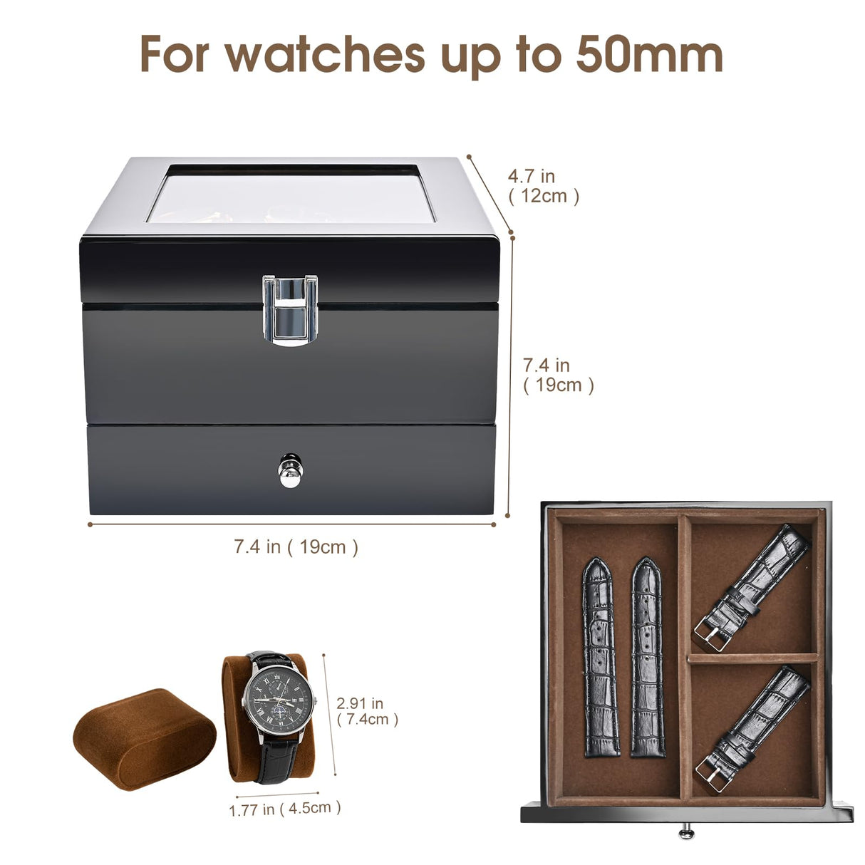 ProCase 6 Slots Lacquered Finish Wooden Watch Box for Men, Men’s Watch Organizer with Glass Top, 2-Tier Display Case for Wristwatch Storage Father's Day Gift -Black ProCase