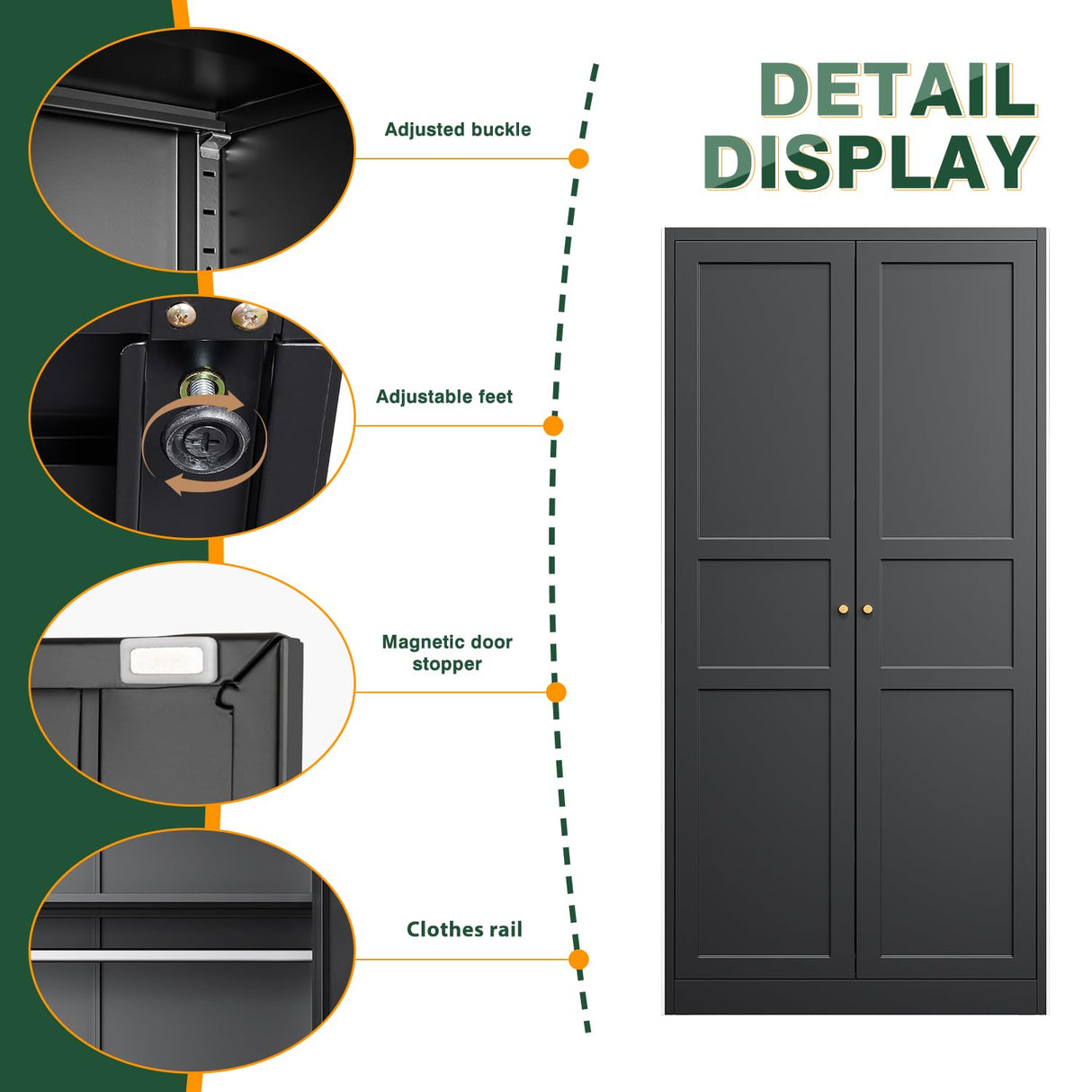 Letaya Wardrobe Armoire Closet,72" H Metal Storage Cabinet with Adjustable Shelves and Hanging Rod,Bedroom Armoire Cabinet Clothes Organizer (Black) Letaya