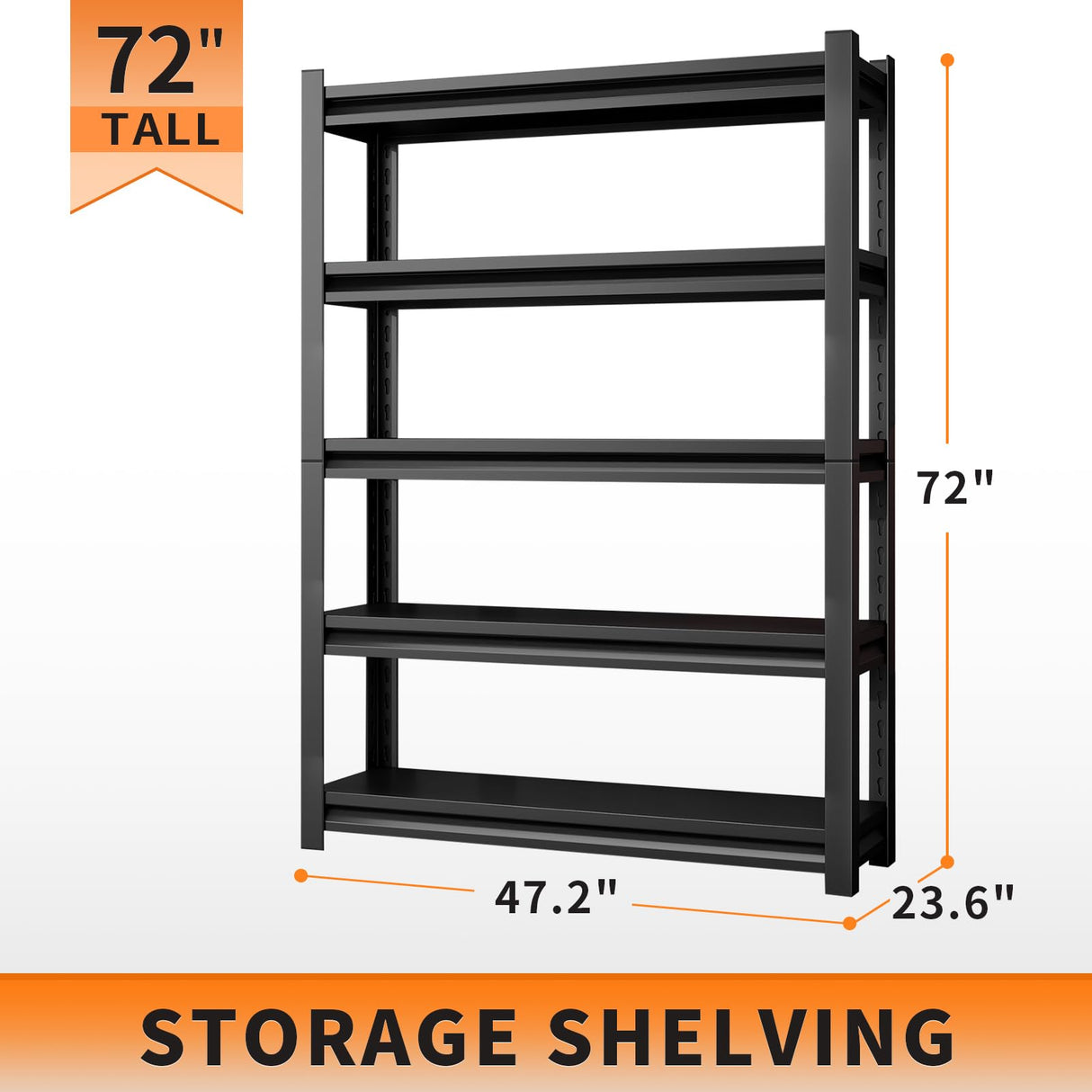 72" H Garage Shelving Units 5-Tier Adjustable Storage Shelves 2500LBS Heavy Duty Metal Shelves Utility Industrial Shelving Rack for Garage Warehouse Pantry Basement,Black (23.6" D×47.2" W×72" H) Guomao
