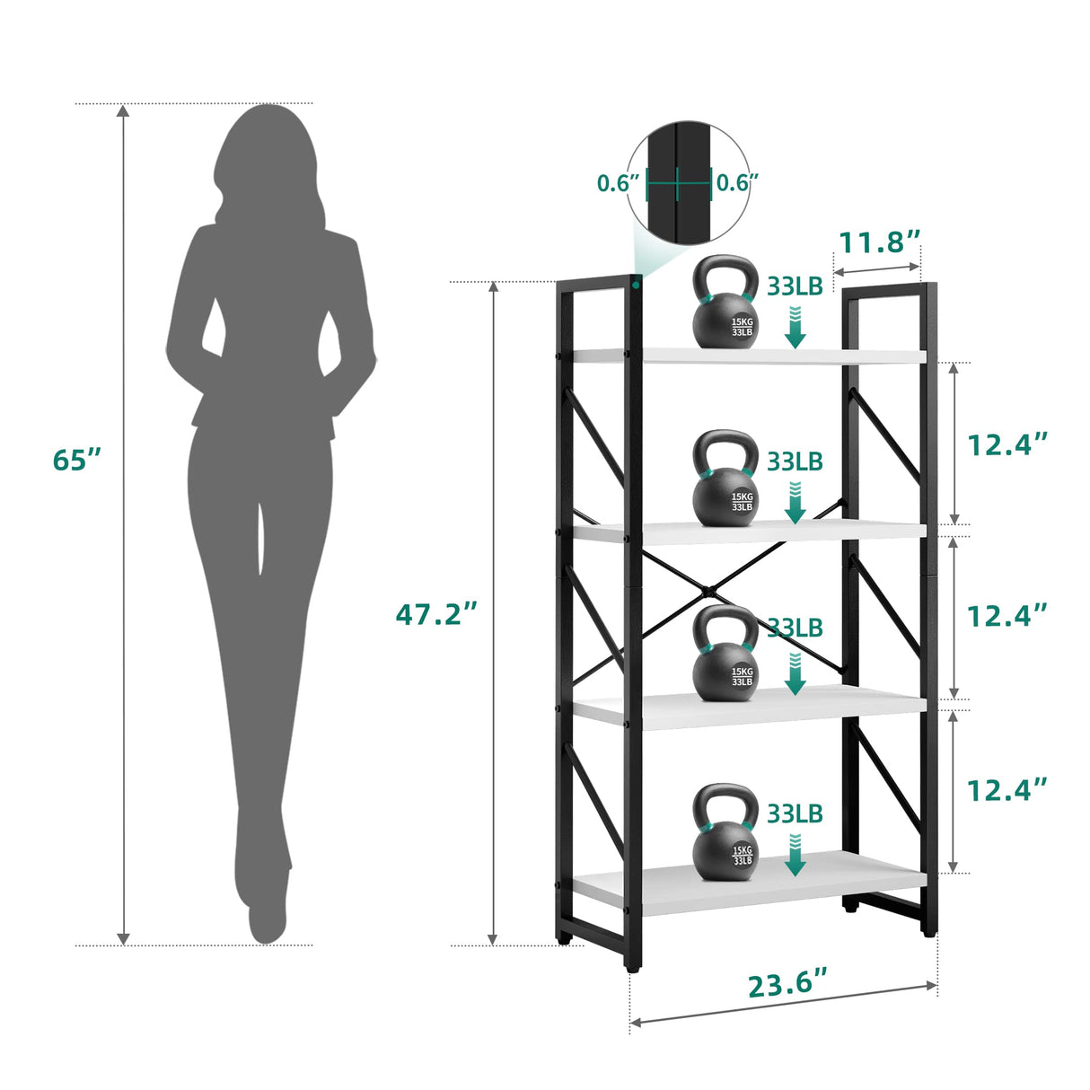 YITAHOME 4-Tier Bookshelf, Modern Free Standing 4 Shelf Bookcases and Bookshelves, Open Display Storage Book Shelves Book Rack Organizer Standing Shelving for Living Room Home Office, White YITAHOME