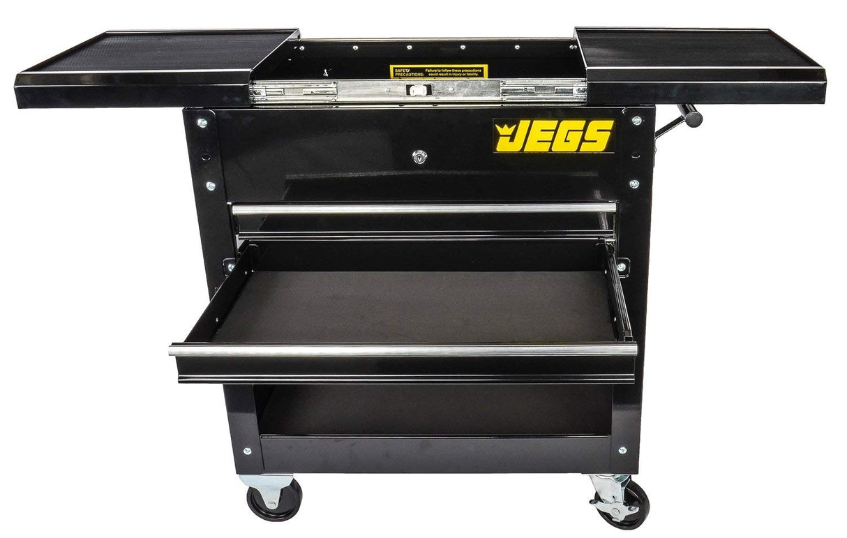 JEGS Heavy-Duty Tool Box Cart | 220 LBS Capacity | Uses Four 4” Caster Wheels | Includes 2 Keyes And 6 Drawer Liners | Black With JEGS Logo | 2 JEGS