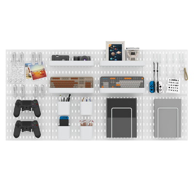 MULSAME Pegboard Combination Kit, Wall Mounted Storage Set with 8 Pegboards & 32 Accessories Hanging, White Peg Boards Organizer for Walls Display, Crafts Organization, Kitchen Organizer, 22" x 44"