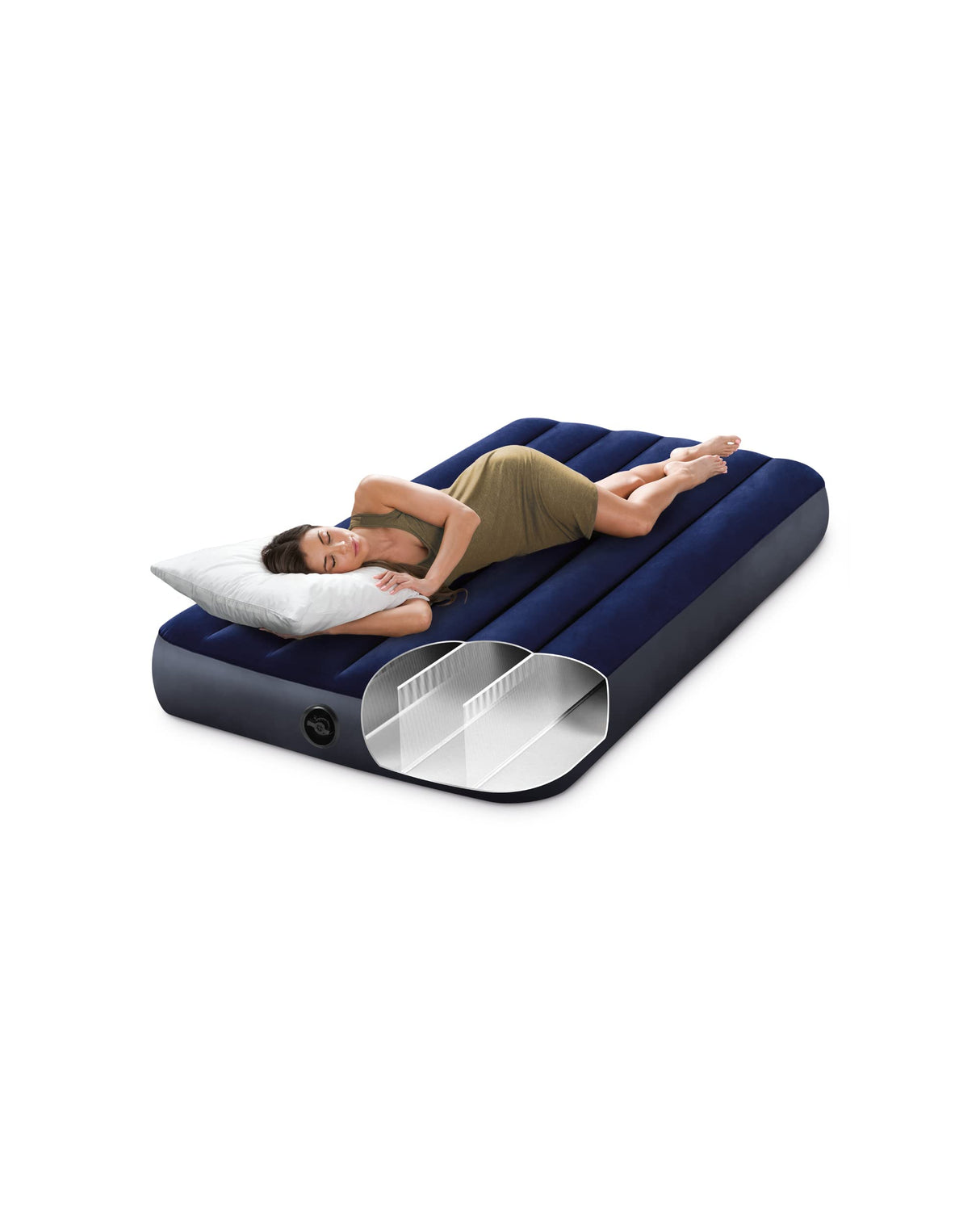 Intex 64757E Dura-Beam Standard Downy Air Mattress: Fiber-Tech - Twin Size - 10in Bed Height - 300lb Weight Capacity - Pump Sold Separately Intex