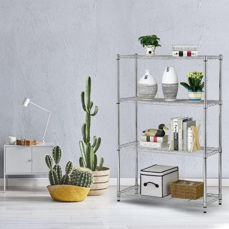 4-Tier Storage Shelves Adjustable,Wire Shelving Heavy Duty Storage Rack(250 Lbs Loading Capacity/Shelf) Metal Shelf Organizer Wire Rack Shelf for MGHH
