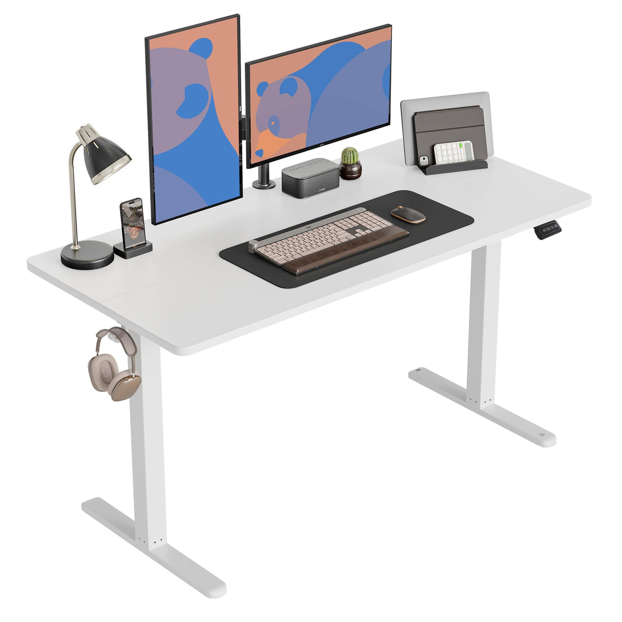CubiCubi Electric Standing Desk, 60 x 24 Inches Height Adjustable Sit Stand Desk, Ergonomic Home Office Computer Workstation, White CubiCubi