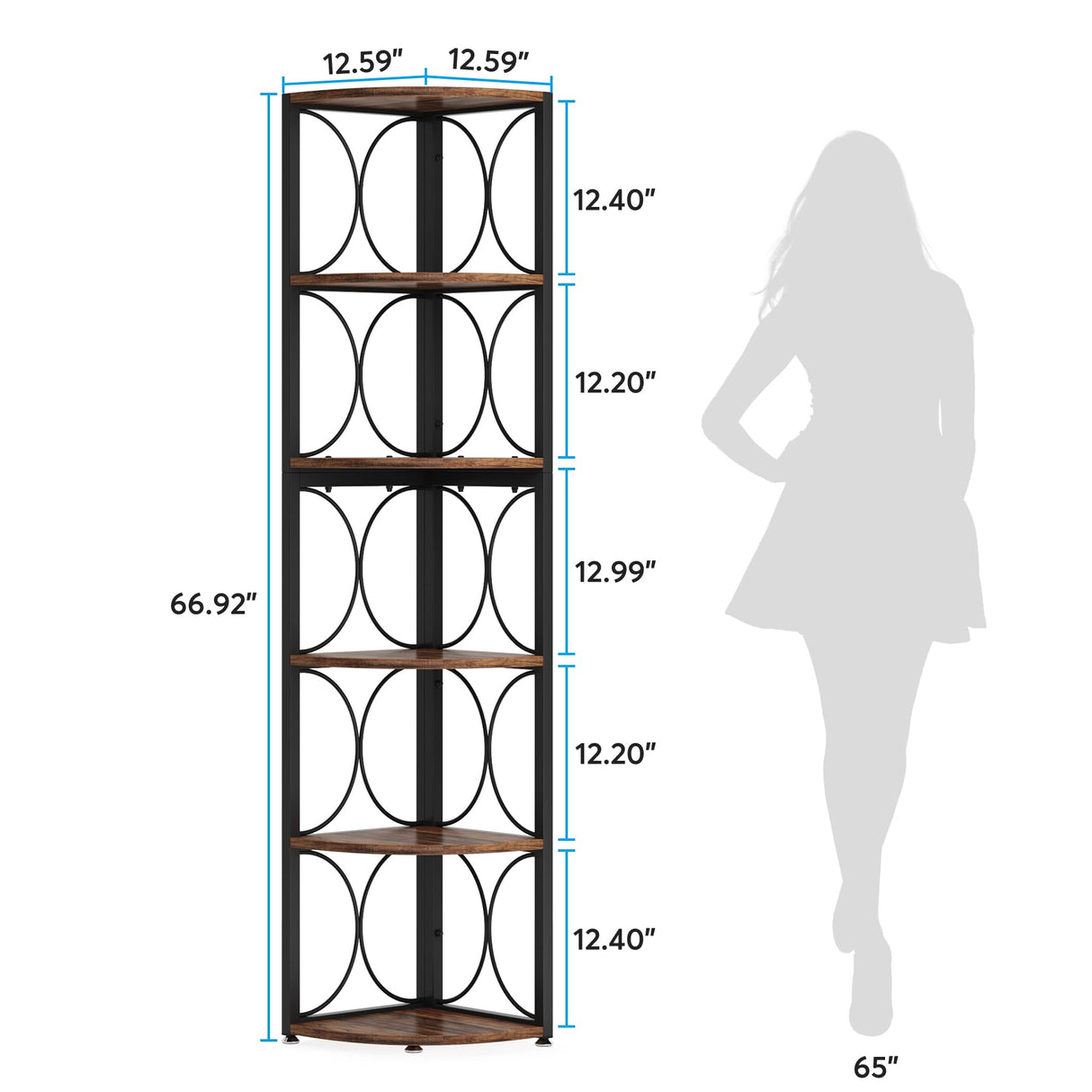 Tribesigns 67 Inch Rustic Corner Bookshelf - 6 Tier Multi-Functional Storage Rack for Small Spaces Tribesigns