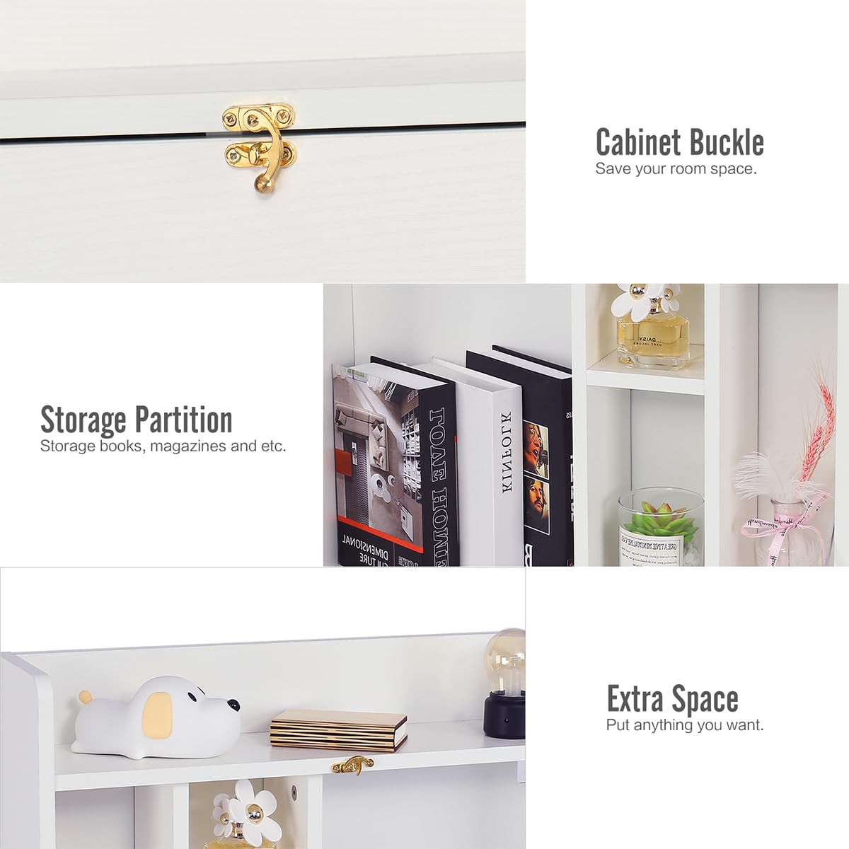 YUSING Wall Mounted Table, Multifunctional Fold Down Wall Mounted Laptop Computer Desk with Storage Compartments for Home, Office, White YU YUSING