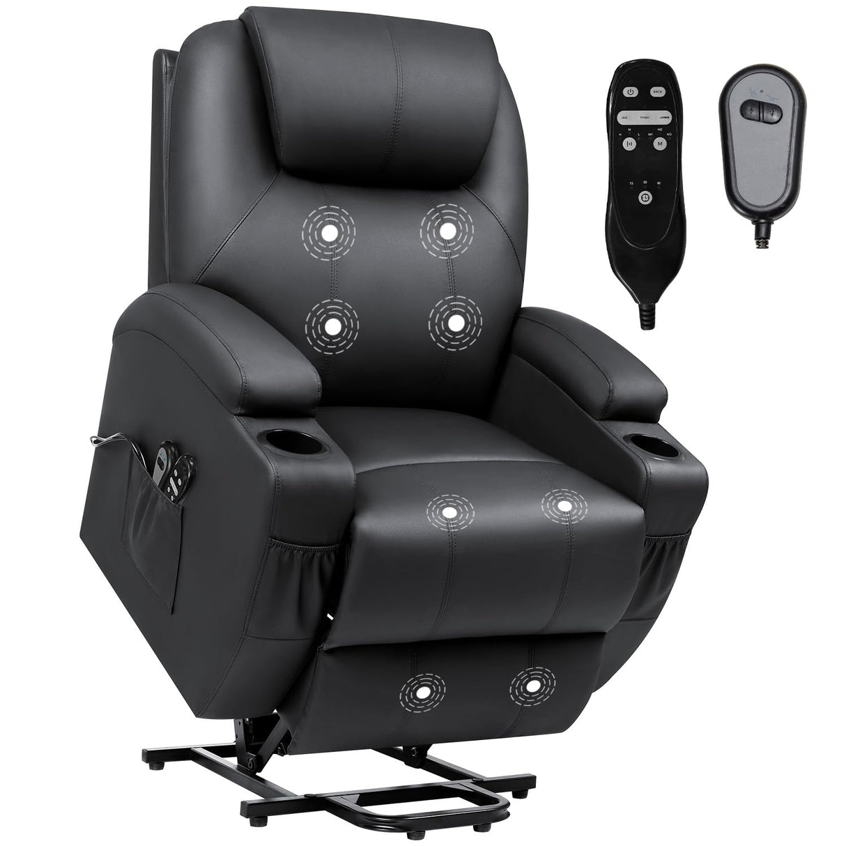 VICTONE Electric Power Lift Recliner Chair for Elderly Reclining Sofa for Living Room with Massage, Side Pockets and Cup Holders (Leather, Black) VICTONE